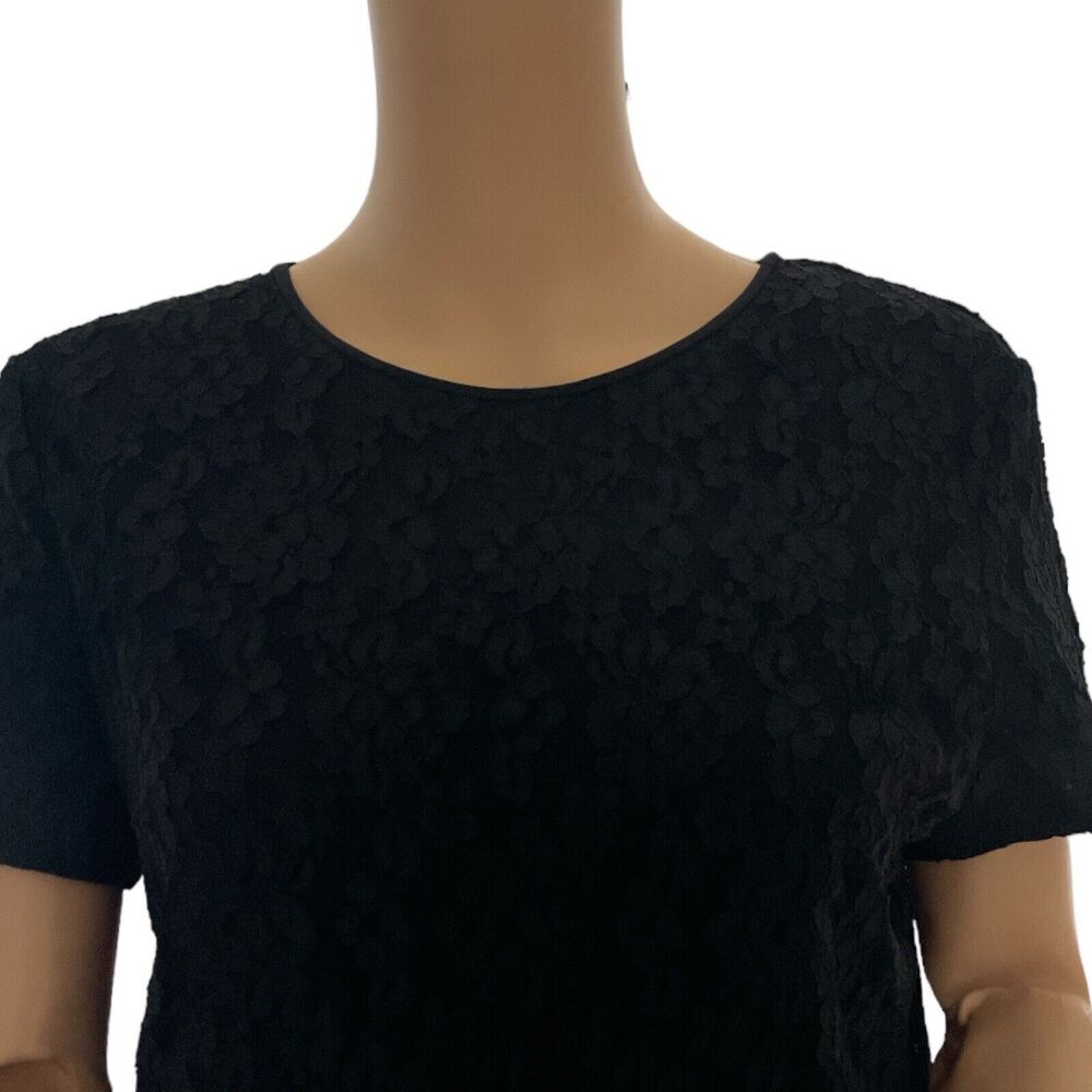 Talbots Top Black Floral Lace Overlay T-Shirt Short Sleeve Scoop Neck Sz/ S - Picture 3 of 7
